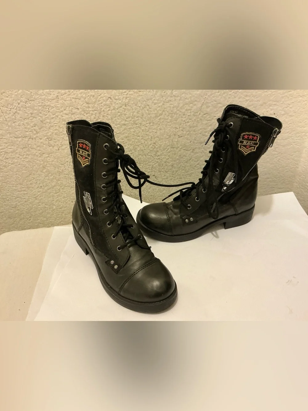 Rock & caddy  hettie Lace-Up Combat Boots with Patch Details